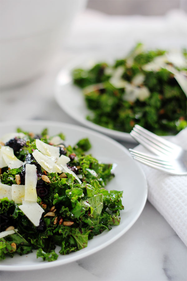 Roasted Blueberry Kale Salad with Spiced Sunflower Seeds & Shaved ...